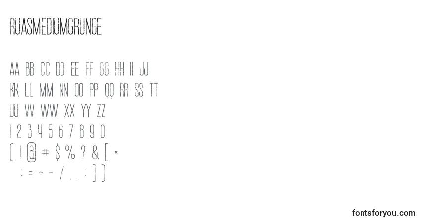 Ruasmediumgrunge (105197)フォント–アルファベット、数字、特殊文字