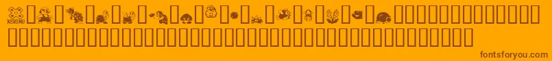 Mario.Bros.Drunkenbatz.Fontvir.Us-Schriftart – Braune Schriften auf orangefarbenem Hintergrund