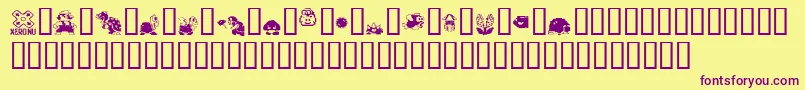 Mario.Bros.Drunkenbatz.Fontvir.Us-Schriftart – Violette Schriften auf gelbem Hintergrund