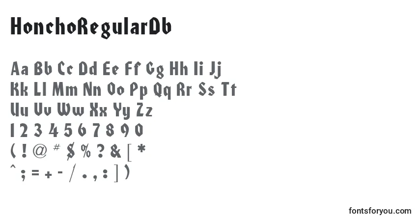 Czcionka HonchoRegularDb – alfabet, cyfry, specjalne znaki