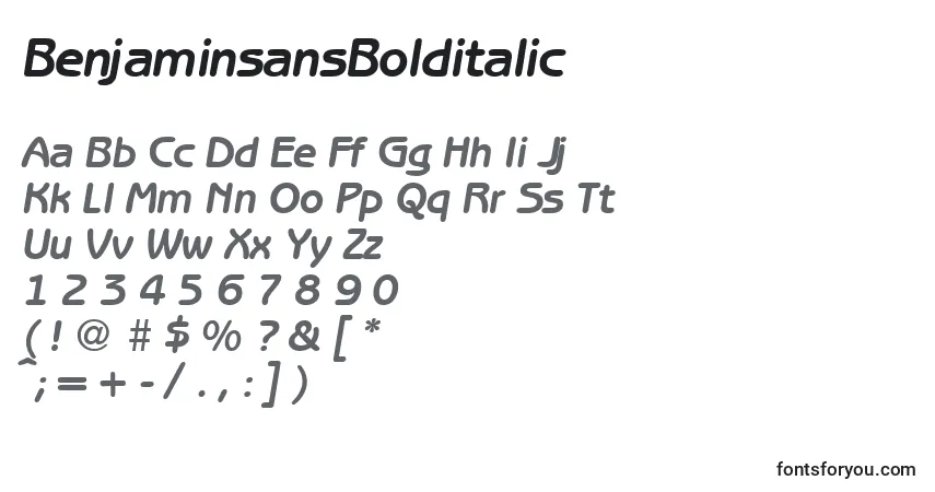 Czcionka BenjaminsansBolditalic – alfabet, cyfry, specjalne znaki