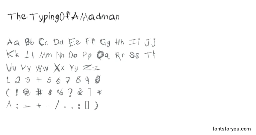 Schriftart TheTypingOfAMadman – Alphabet, Zahlen, spezielle Symbole