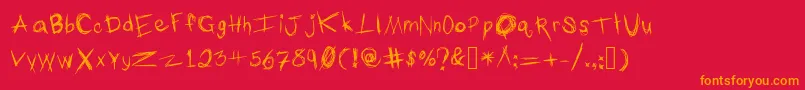 TheTypingOfAMadman-Schriftart – Orangefarbene Schriften auf rotem Hintergrund