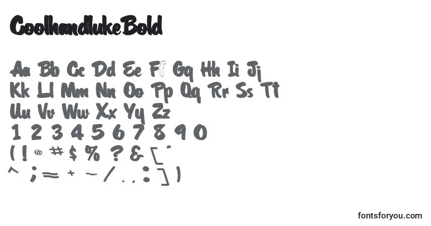 A fonte CoolhandlukeBold – alfabeto, números, caracteres especiais