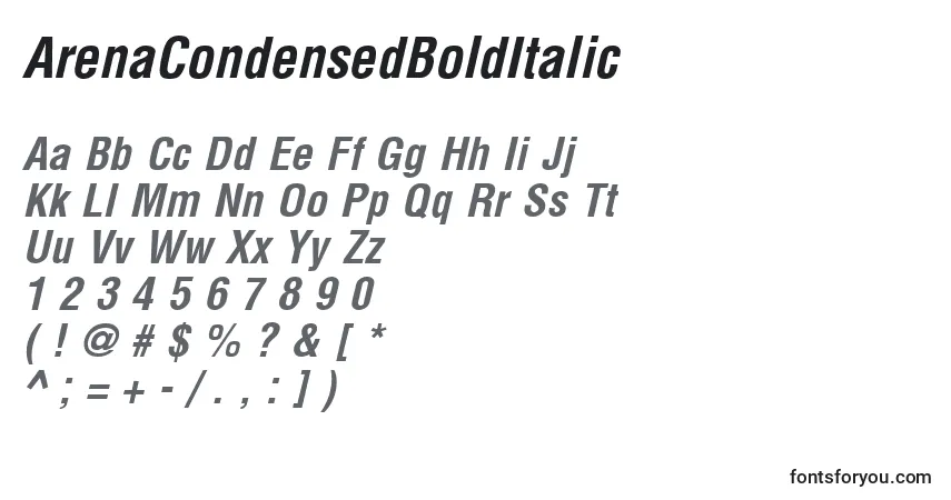 ArenaCondensedBoldItalicフォント–アルファベット、数字、特殊文字