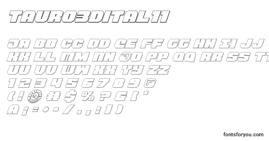 Czcionka Tauro3Dital11 – alfabet, cyfry, specjalne znaki