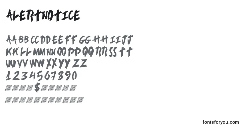Alertnotice-fontti – aakkoset, numerot, erikoismerkit