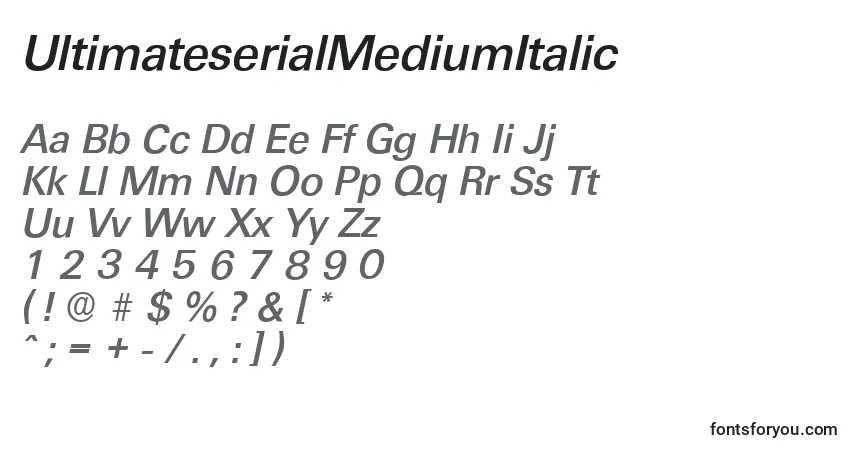 Czcionka UltimateserialMediumItalic – alfabet, cyfry, specjalne znaki
