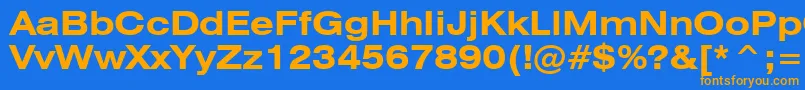 Swiss721BoldExtendedBt-Schriftart – Orangefarbene Schriften auf blauem Hintergrund