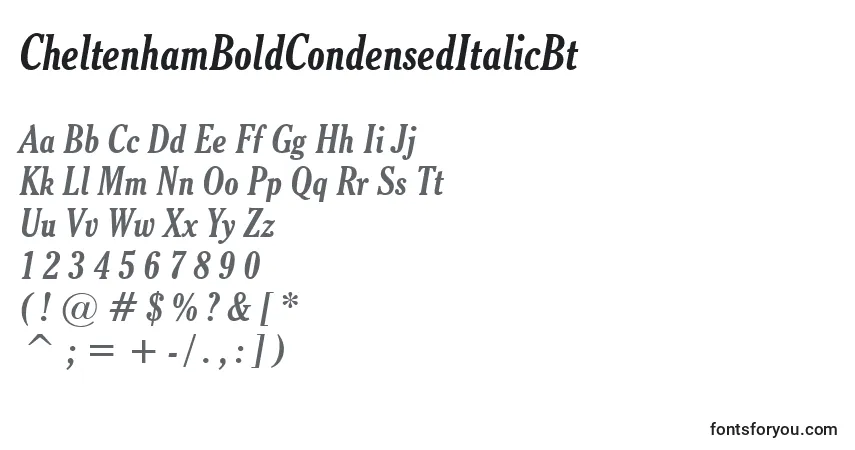 CheltenhamBoldCondensedItalicBt-fontti – aakkoset, numerot, erikoismerkit
