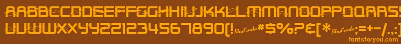 フォントSfOuterLimitsUpright – オレンジ色の文字が茶色の背景にあります。