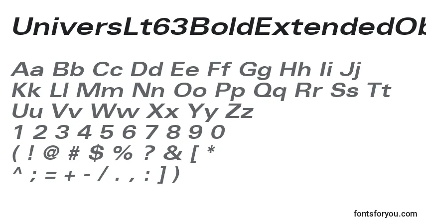 Czcionka UniversLt63BoldExtendedOblique – alfabet, cyfry, specjalne znaki