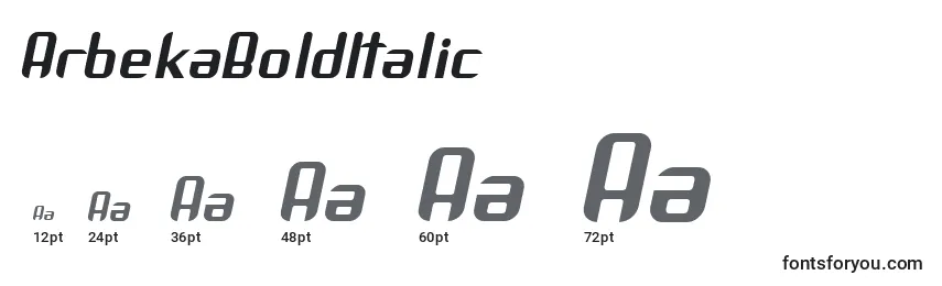 Размеры шрифта ArbekaBoldItalic