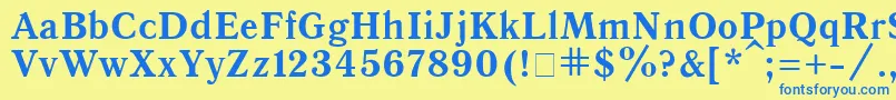 フォントQuantantiquaBold – 青い文字が黄色の背景にあります。