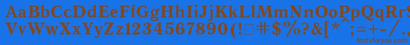 フォントQuantantiquaBold – 茶色の文字が青い背景にあります。