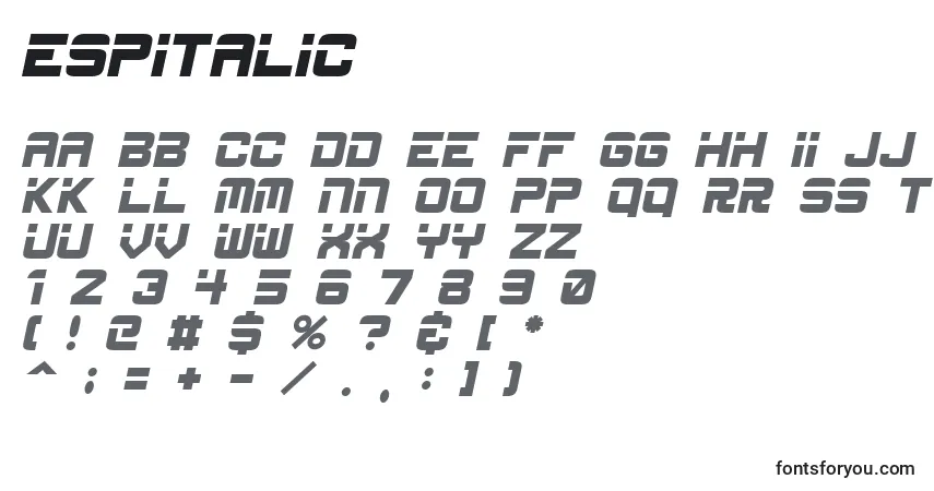 Schriftart EspItalic – Alphabet, Zahlen, spezielle Symbole