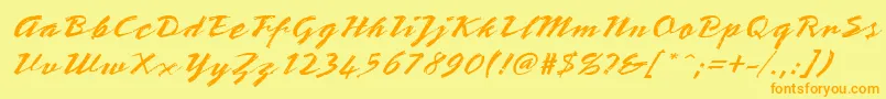 フォントStTeresitaScript – オレンジの文字が黄色の背景にあります。