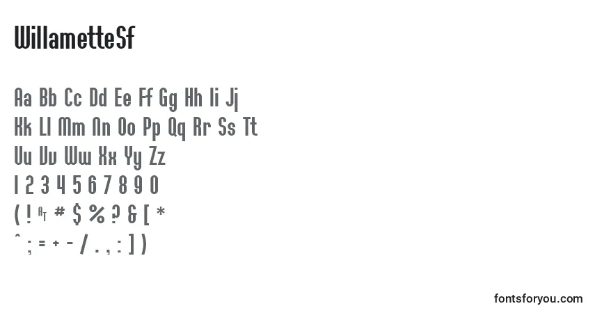 A fonte WillametteSf – alfabeto, números, caracteres especiais