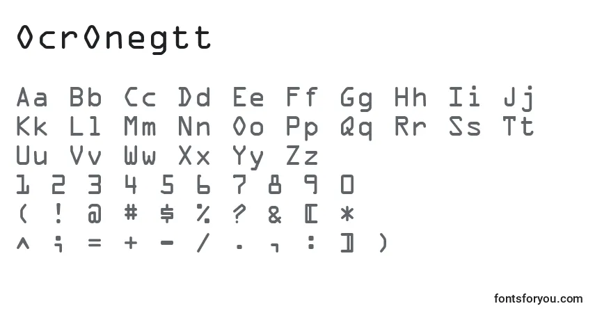 Czcionka OcrOnegtt – alfabet, cyfry, specjalne znaki