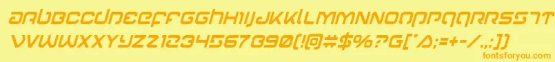 フォントGunrunnercondital – オレンジの文字が黄色の背景にあります。