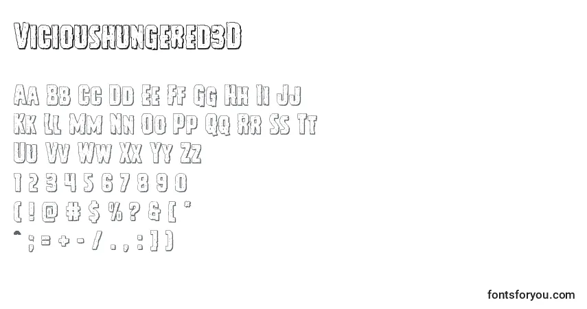 Schriftart Vicioushungered3D – Alphabet, Zahlen, spezielle Symbole