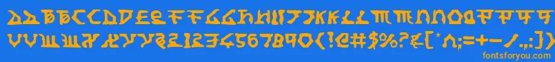 フォントHomeworldTranslator – オレンジ色の文字が青い背景にあります。