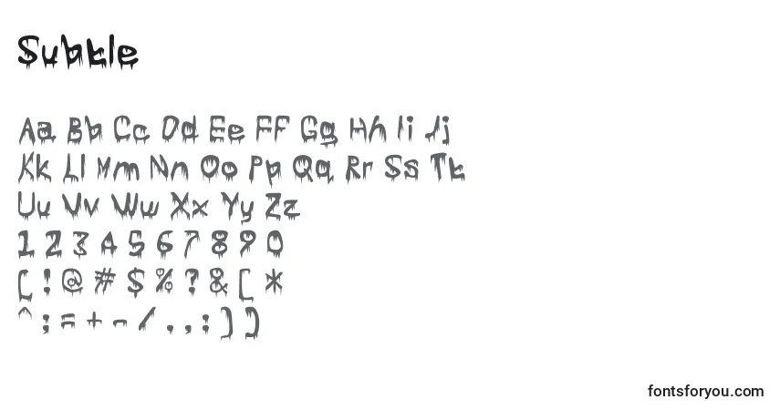 A fonte Subtle – alfabeto, números, caracteres especiais