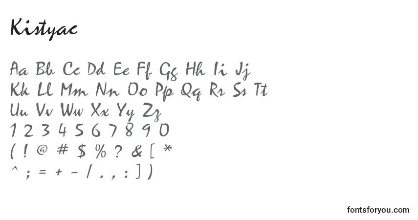 Kistyac-fontti – aakkoset, numerot, erikoismerkit