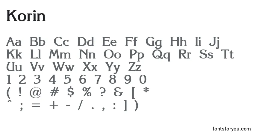 Schriftart Korin – Alphabet, Zahlen, spezielle Symbole