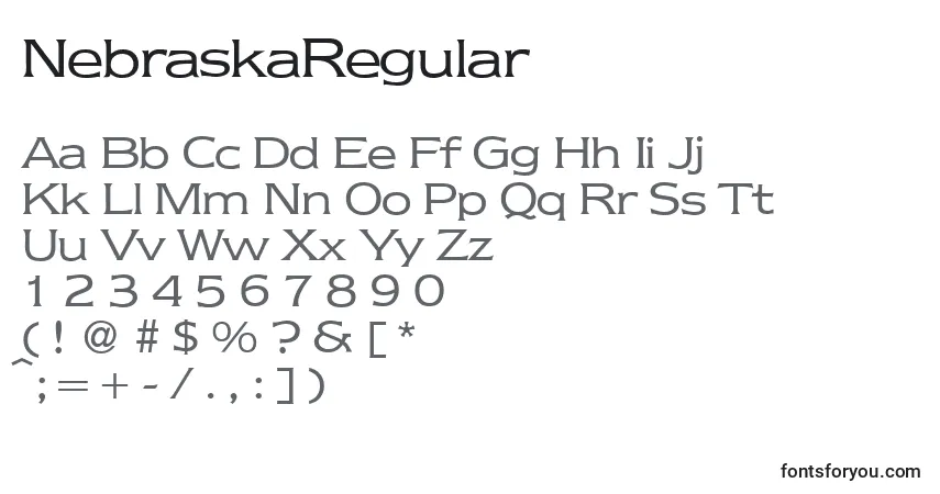 Schriftart NebraskaRegular – Alphabet, Zahlen, spezielle Symbole
