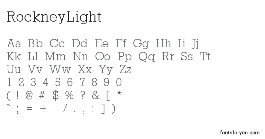 Czcionka RockneyLight – alfabet, cyfry, specjalne znaki