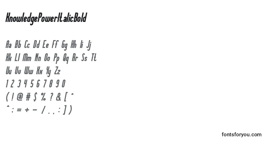 Schriftart KnowledgePowerItalicBold – Alphabet, Zahlen, spezielle Symbole