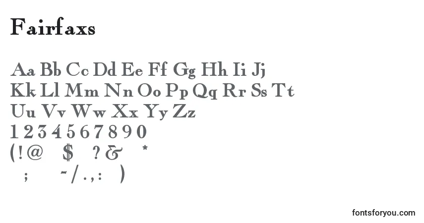 Czcionka Fairfaxs – alfabet, cyfry, specjalne znaki