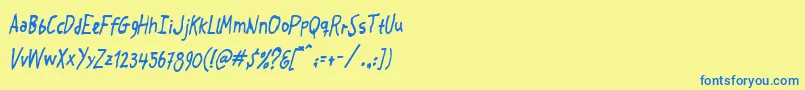Crosspatchers-Schriftart – Blaue Schriften auf gelbem Hintergrund