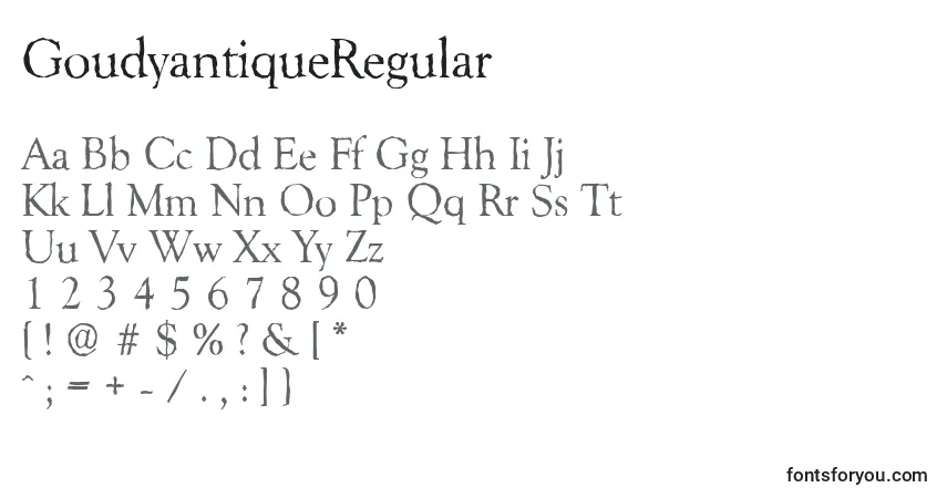 A fonte GoudyantiqueRegular – alfabeto, números, caracteres especiais