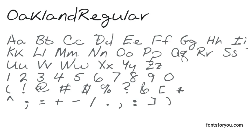 Schriftart OaklandRegular – Alphabet, Zahlen, spezielle Symbole
