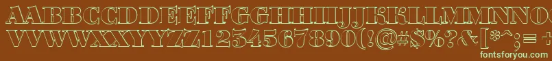 フォントABodoniortotitulshBlack – 緑色の文字が茶色の背景にあります。