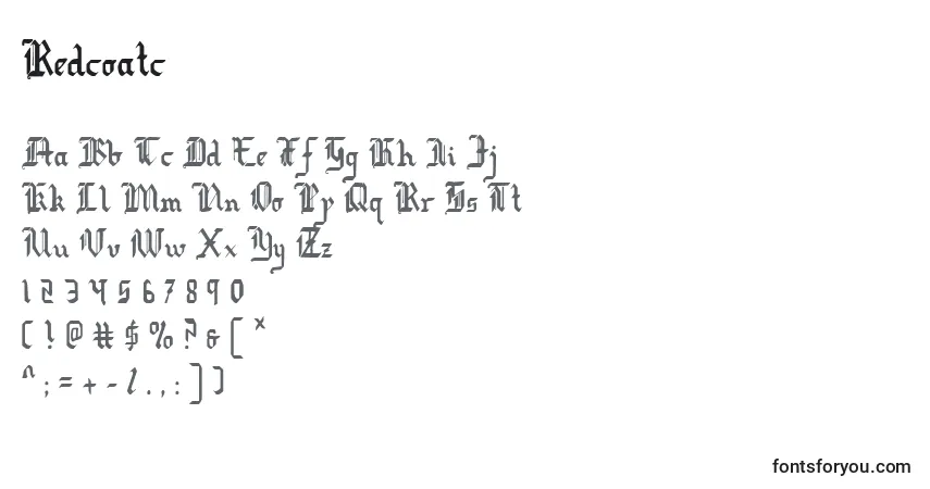 Czcionka Redcoatc – alfabet, cyfry, specjalne znaki