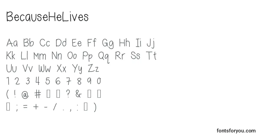 Schriftart BecauseHeLives – Alphabet, Zahlen, spezielle Symbole