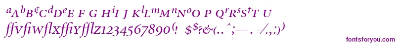 MinionExpertDisplayItalic-fontti – violetit fontit valkoisella taustalla