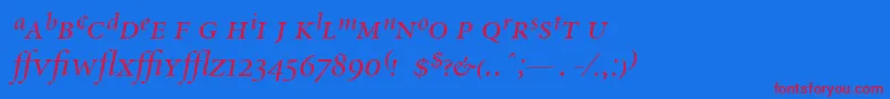 MinionExpertDisplayItalic-Schriftart – Rote Schriften auf blauem Hintergrund