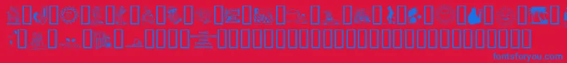 4yeosumm-Schriftart – Blaue Schriften auf rotem Hintergrund