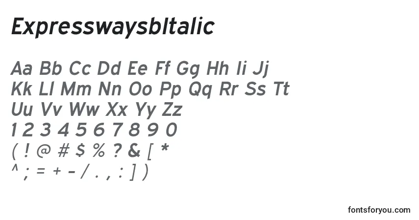 Fuente ExpresswaysbItalic - alfabeto, números, caracteres especiales