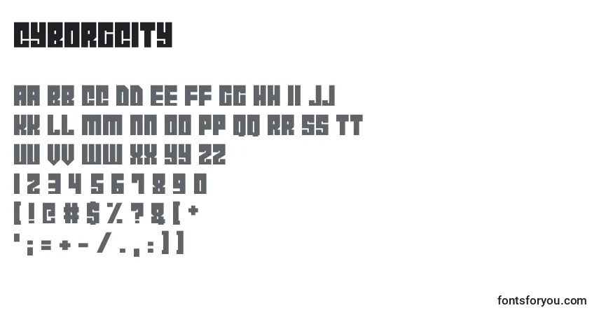 A fonte CyborgCity (105325) – alfabeto, números, caracteres especiais