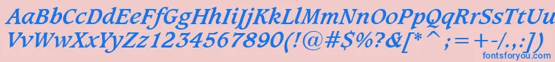 Sudburbi-Schriftart – Blaue Schriften auf rosa Hintergrund