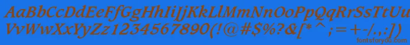 フォントSudburbi – 茶色の文字が青い背景にあります。