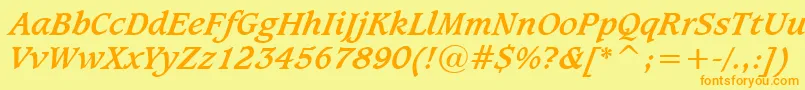 Sudburbi-Schriftart – Orangefarbene Schriften auf gelbem Hintergrund