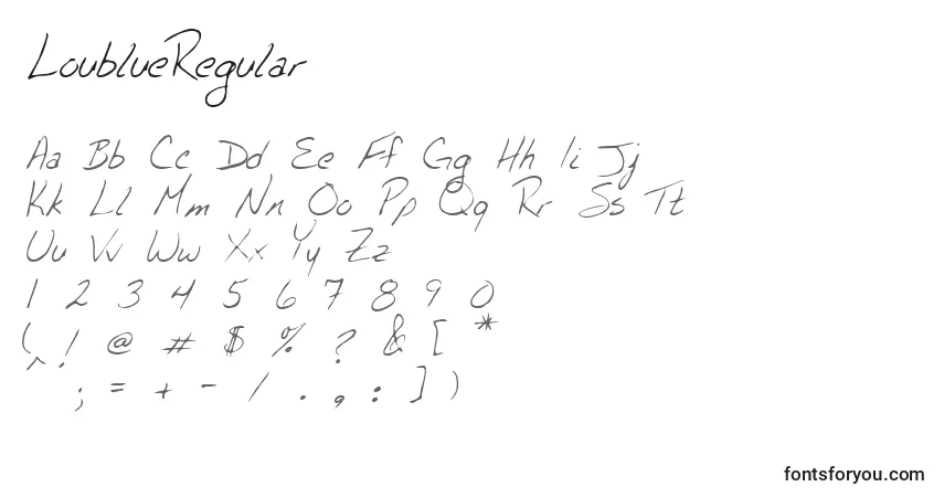 Czcionka LoublueRegular – alfabet, cyfry, specjalne znaki