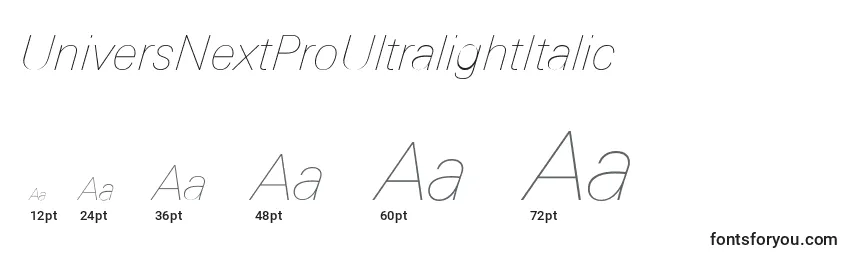 UniversNextProUltralightItalic Font Sizes