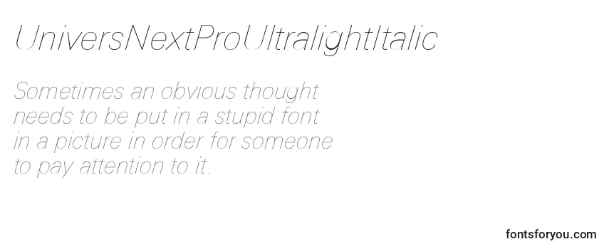Review of the UniversNextProUltralightItalic Font